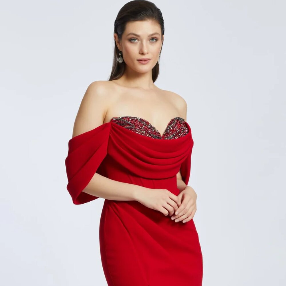 Red Corset Off Shoulder Gown
